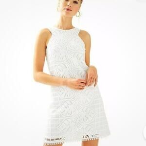 Lilly Pulitzer Mango Shift Mini Dress Leafy Palm Lace White‎ Womens Size S NWT